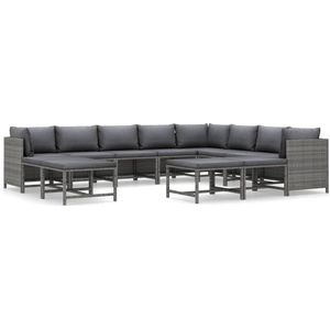vidaXL - Loungeset - Grijs - Poly Rattan - Inclusief Kussens - Modulaire Opstelling