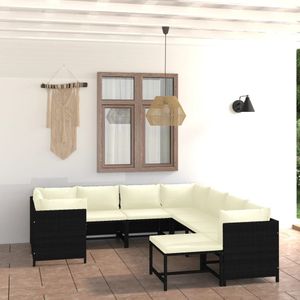 vidaXL 9-tlg. Garten-Lounge-Set mit Kissen Poly Rattan Schwarz