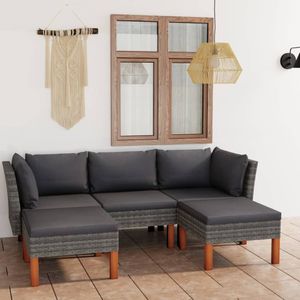 5-tlg. Garten-Lounge-Set mit Kissen Poly Rattan Grau Vidaxl