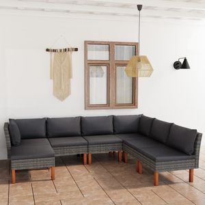 vidaXL - 7-delige - Loungeset - met - kussens - poly - rattan - grijs