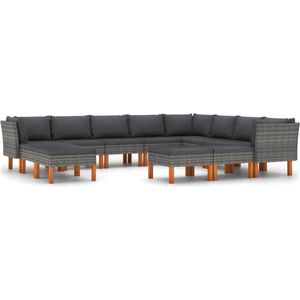 VidaXL Loungeset 12-delig met Kussens - Poly Rattan Grijs