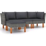 4-tlg. Garten-Lounge-Set mit Kissen Poly Rattan Grau Vidaxl