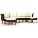 VidaXL 6-delige Loungeset met Kussens - Poly Rattan Zwart