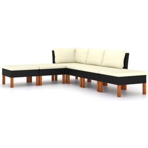 vidaXL 6-delige Loungeset met kussens poly rattan zwart