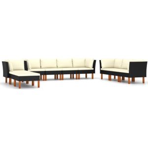 VidaXL 10-delige Loungeset met Kussens - Poly Rattan Zwart