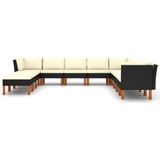 VidaXL 12-delige Loungeset met Kussens - Poly Rattan Zwart