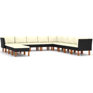 VidaXL 12-delige Loungeset met Kussens - Poly Rattan Zwart