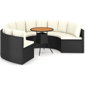 VidaXL 7-delige Loungeset met Kussens - Poly Rattan Zwart