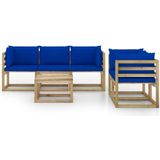 vidaXL 6-delige Loungeset met blauwe kussens