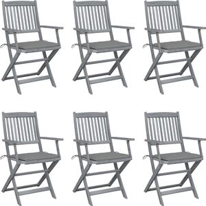 VidaXL Tuinstoelen 6 st. inklapbaar met kussens - Massief Acaciahout