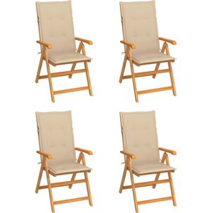 vidaXL Tuinstoelen 4 st met beige kussens massief teakhout