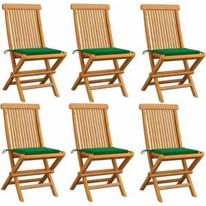 vidaXL Gartenstühle mit Grünen Kissen 6 Stk. Massivholz Teak