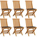 vidaXL Tuinstoelen 6 st met taupe kussens massief teakhout