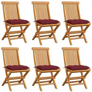 vidaXL - Tuinstoelen - Wijnrood - Massief Teakhout - 6 Stuks