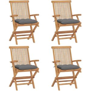 vidaXL Gartenstühle mit Grauen Kissen 4 Stk. Massivholz Teak