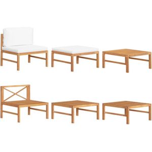 3-tlg. Garten-Lounge-Set mit Creme Kissen Teakholz Vidaxl