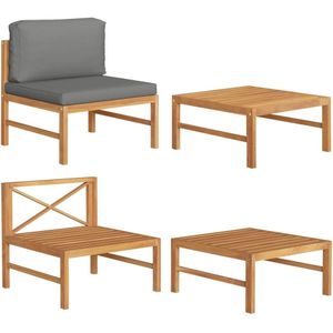 vidaXL 2-tlg. Garten-Lounge-Set mit Dunkelgrauen Kissen Teakholz
