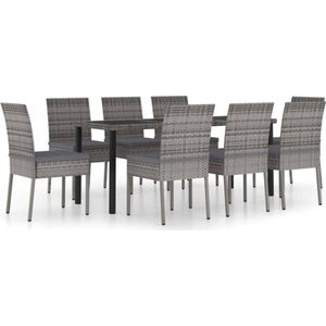 VidaXL 9-delige Tuinset Poly Rattan Grijs