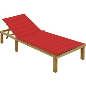 vidaXL Ligbed met rood kussen geïmpregneerd grenenhout