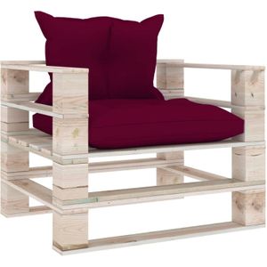 Tuinbank Met Antracietkleurige Kussens Pallet Grenenhout /  Wijnrood / Fauteuil