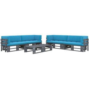 vidaXL - 6-delige - Loungeset - pallet - met - kussens - grijs - geÃ¯mpregneerd - hout