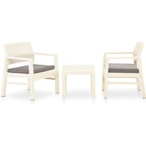 vidaXL 3-tlg. Garten-Lounge-Set mit Auflagen Kunststoff Weiß