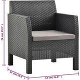 vidaXL 3-delige Loungeset met kussens PP rattan antracietkleurig