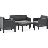 VidaXL 4-Delige Loungeset met Kussens - PP Rattan Antracietkleurig