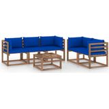 vidaXL 6-delige Loungeset met blauwe kussens