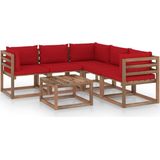 vidaXL 6-delige Loungeset met rode kussens geïmpregneerd hout