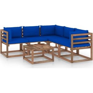 vidaXL 6-delige Loungeset met blauwe kussens geïmpregneerd grenenhout
