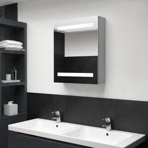 vidaXL - Badkamerkast - met - spiegel - en - LED - 50x14x60 - cm - betongrijs
