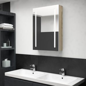 vidaXL - Badkamerkast - met - spiegel - en - LED - 50x13x70 - cm - wit - en - eikenkleurig