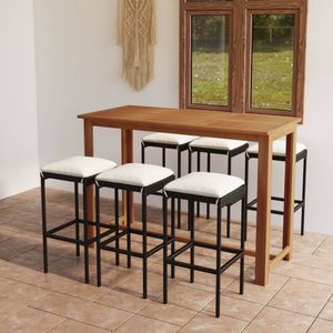 7-tlg. Gartenbar-Set mit Kissen Schwarz Vidaxl