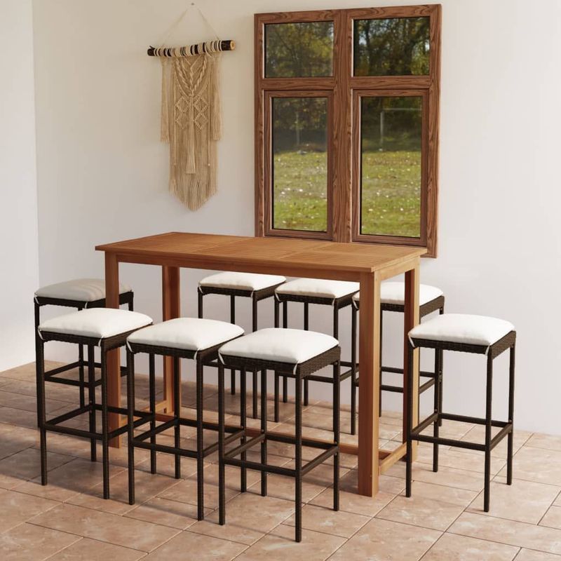 9-tlg. Gartenbar-Set mit Kissen Braun Vidaxl