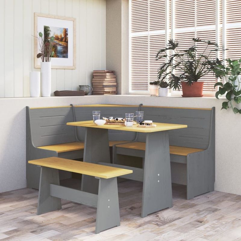 Vidaxl - Eckbank reine 151 cm Honigbraun und Grau Massivholz Kiefer