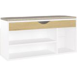 VidaXL Schoenenbank en Kussen 104x30x49 cm - Spaanplaat Wit Sonoma Eiken