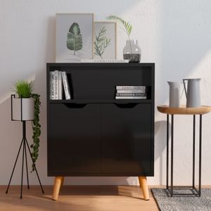 vidaXL - Dressoir - Hoogglans Zwart - Bewerkte Hout - 3 Vakken