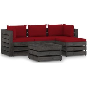 vidaXL-5-delige-Loungeset-met-kussens-grijs-geïmpregneerd-hout