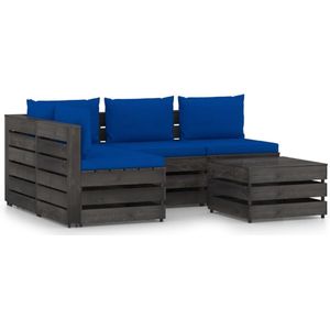 vidaXL 5-delige Loungeset met kussens grijs geïmpregneerd hout