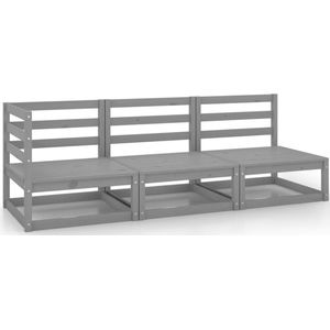 vidaXL 3-tlg. Garten-Lounge-Set Grau Kiefer Massivholz