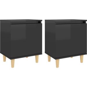 vidaXL-Nachtkastjes-2-st-met-houten-poten-40x30x50-cm-hoogglans-zwart