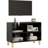 VidaXL TV-meubel Massief Houten Poten 69,5x30x50 cm Zwart