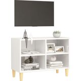 vidaXL Tv-meubel met houten poten 69,5x30x50 cm hoogglans wit