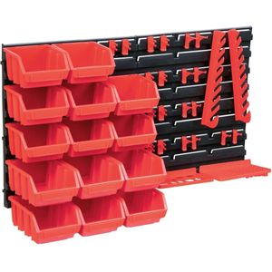 vidaXL - 39-delige - Opslagbakkenset - met - wandpanelen - rood - en - zwart