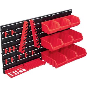 vidaXL - 34-delige - Opslagbakkenset - met - wandpanelen - rood - en - zwart
