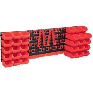 vidaXL - 80-delige - Opslagbakkenset - met - wandpanelen - rood - en - zwart