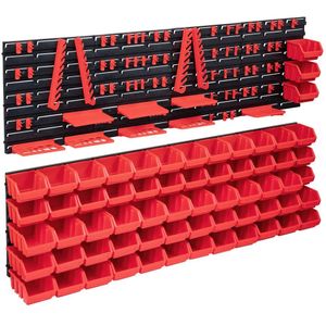 vidaXL 141-delige Opslagbakkenset met wandpanelen rood en zwart