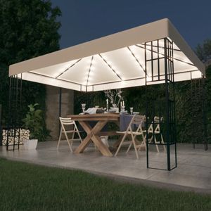 vidaXL - Prieel - met - LED-lichtslinger - 3x4 - m - crèmekleurig