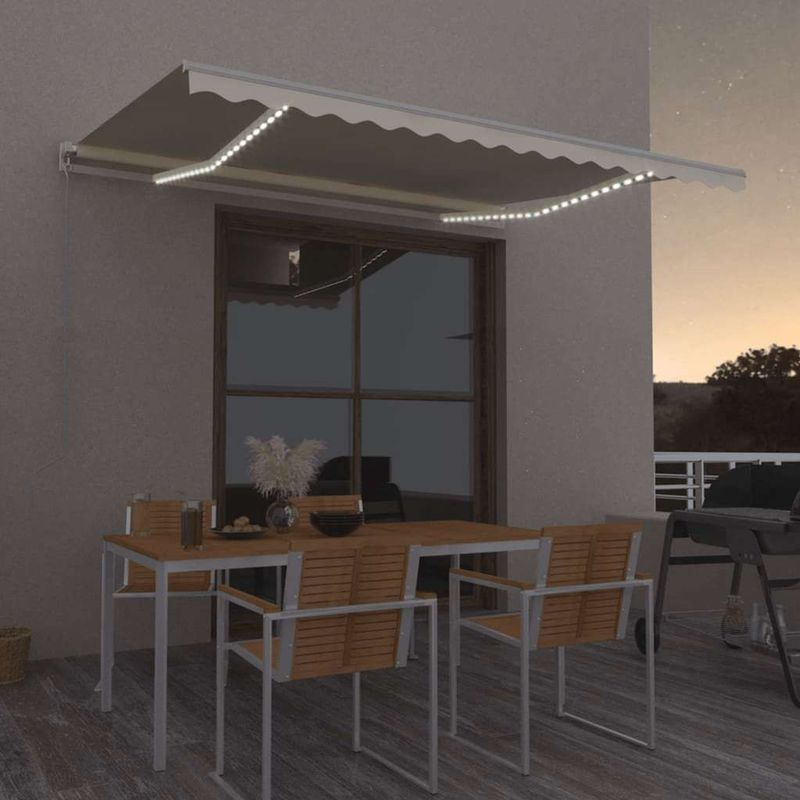 vidaXL - Luifel - handmatig - uittrekbaar - met - LED - 400x300 - cm - crèmekleurig